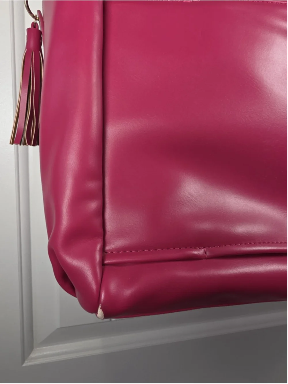 White Elm Aquila Tote Bag Fuchsia Pink Vegan Leather Laptop Work Travel Bag Read